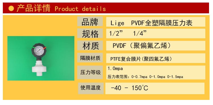 隔膜压力表全塑PVDF产品详情