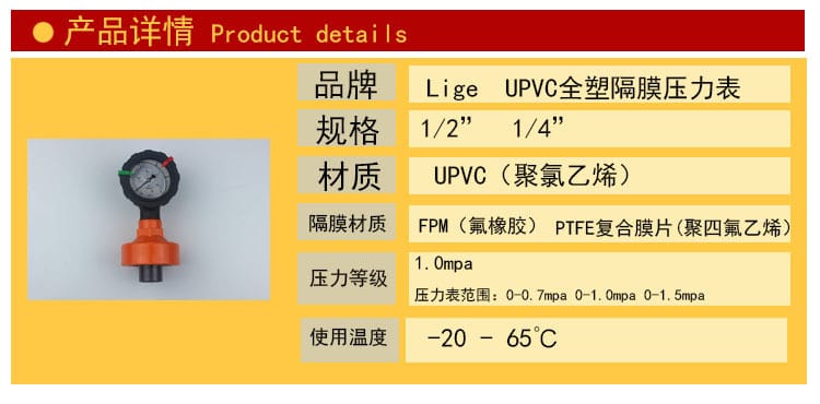 隔膜压力表全塑PVC产品详情